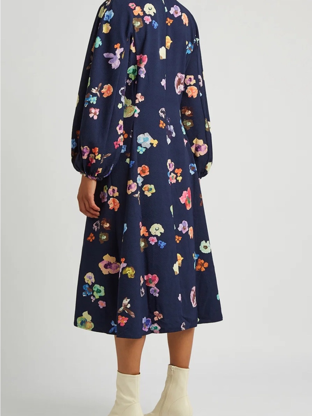 STINE GOYA Navy Midi Dress with Multicolor Floral Print